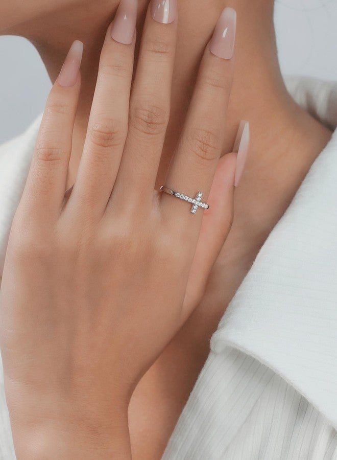 IMOLOVE Moissanite Wedding Bands for Women, Dainty 0.2 Carat Cross Purity Rings for Women Everyday Fashion Silver Moissanite Rings for Women with 18K White Gold Plated Size 8 - Image 3